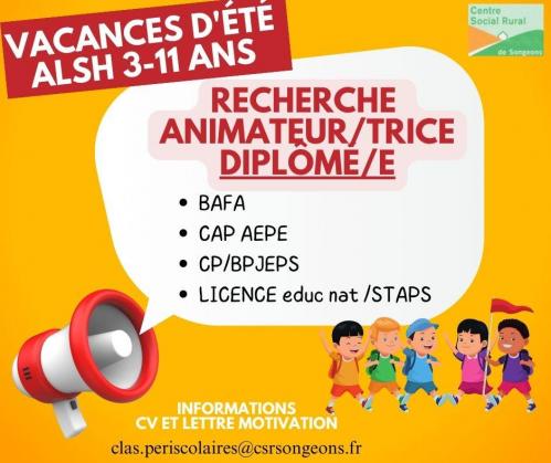 Recherche animateurtrice diplomee